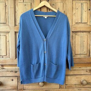 J. Jill Women XS Blue Button Front Cardigan Sweater Blue Pockets Knit 3/4 Sleeve